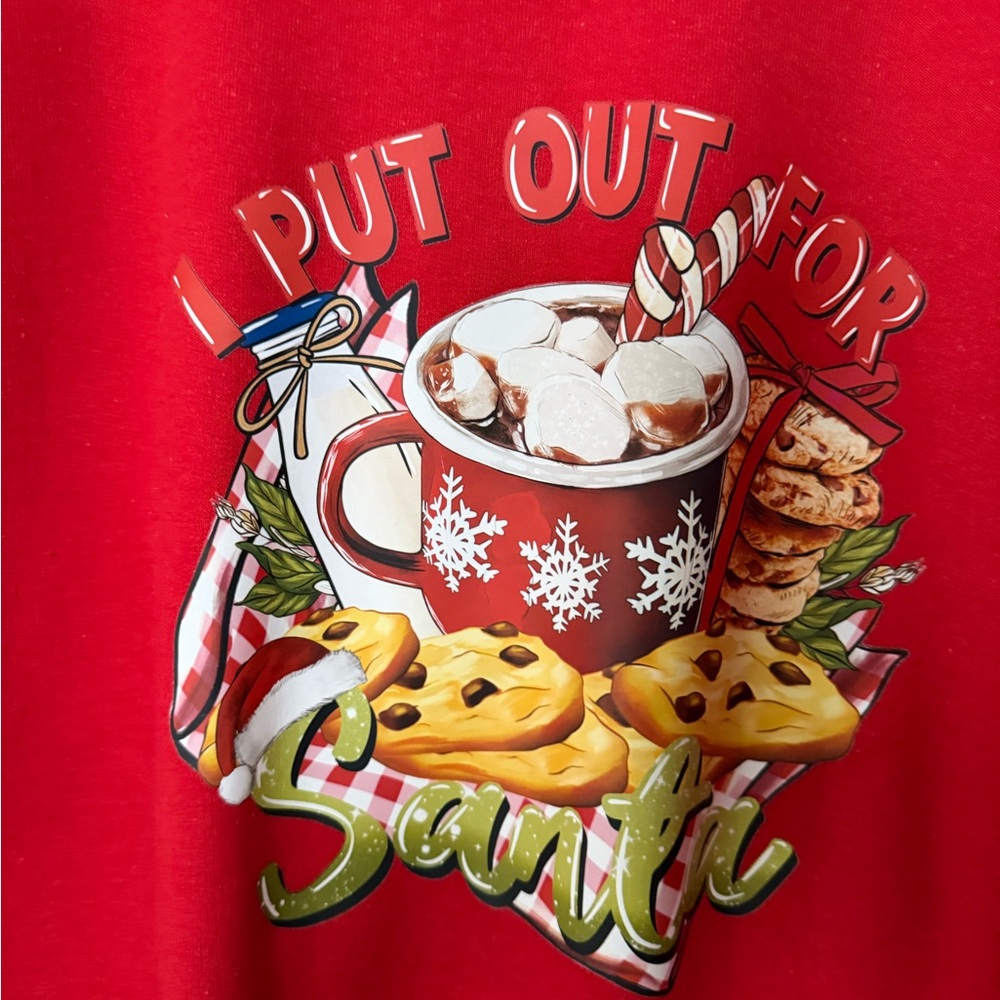Red Holiday Sweatshirt with Festive Cocoa & Cookies Graphic - Picture 2 of 2